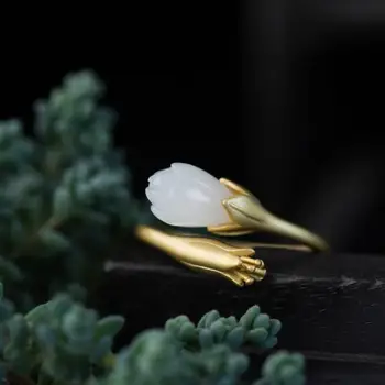 Gamtos Hetian Balta Magnolia Gėlių Atidarymo Reguliuojamas Žiedo Kinijos Retro Unikalus Senovės Aukso Amatų Moterų Papuošalai