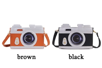 Brown & Black Retro Fotoaparato Optikos Dizainas Moterys Pu Odos Piniginės ir Rankinės Crossbody Maišelį Pečių Maišą Atsitiktinis Sankabos Krepšys