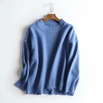 Mados Moterų Subtilus nėriniai Susiėmę Apykaklės Puloveriai Mėlyna Traukti Džemperis ilgomis Rankovėmis Laisvas Megztinis 2018 Viršūnes Moteriškas Outwear