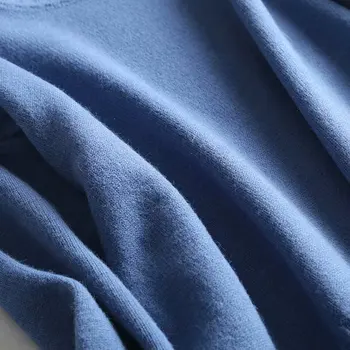 Mados Moterų Subtilus nėriniai Susiėmę Apykaklės Puloveriai Mėlyna Traukti Džemperis ilgomis Rankovėmis Laisvas Megztinis 2018 Viršūnes Moteriškas Outwear