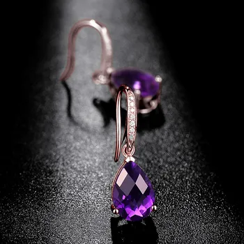 Ametistas brangakmenių violetinė crystal tabaluoti lašas auskarai moterims pendientes Rose aukso spalvos deimantų mados prabangių papuošalų dovana