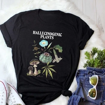 2019 naujas Vasaros Mados Medvilnės Unisex Haliucinogeninių Augalų T-Shirt Hipsters Vintage Mados Marihuanos Grybų Tee