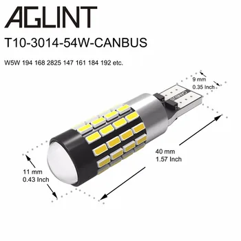 AGLINT 2vnt LED T10 Automobilio Lemputė CANBUS už w5w jokių klaidų, 54 SMD 194 168 Šviesos 6000K Balta Automobilio salono apšvietimui Licenciją Plokštelės Šviesos