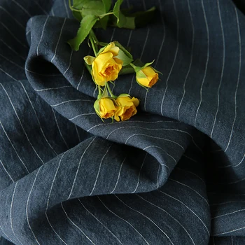 Aukštos klasės gryno lino audinio Pilka-mėlyna verpalai dažyti juostelės tissu Mados marškinėliai ir kelnės drabužius kratinys