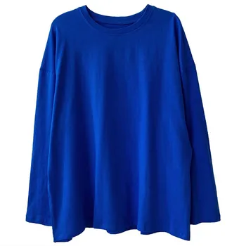 Mooirue Pavasario Atsitiktinis Moterų Marškinėliai ilgomis Rankovėmis vientisos Spalvos Negabaritinių Purpule Mėlyna Balta Laisvi Marškinėliai T-shir vatos Pagaliukai