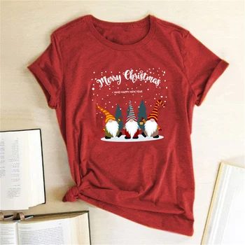 Juokinga Nykštukas Mielas Drabužių Linksmų Kalėdų ir Laimingų Metų Tee Moterims Lady Animacinių filmų Spausdinti Marškinėlius Viršuje Grafinis Moterų T T T T T T T T T T-shirt