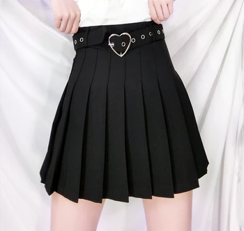 Gothic Lolita Mergina Underskirt Saias Femininas Naujas preppy stiliaus sijonas kawaii aukšto juosmens klostuotas sijonas siųsti širdies žiedas diržas