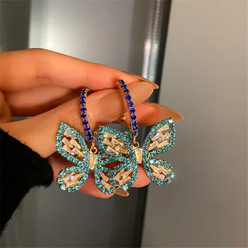 FYUAN Naujo Stiliaus Golden Butterfly Cirkonis Kristalų Tabaluoti Auskarai Moterims, Mėlyna kalnų krištolas Vestuvėms Šaliai, Papuošalai, Aksesuarai,