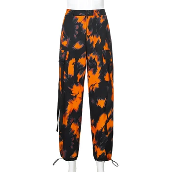 Waatfaak Prarasti Camo Krovinių Kelnės Kišenės Streetwear Orange Hip-Hop Sweatpants Kaklaraištis Dažų Harajuku Fitneso Capris Kelnės Korėjos