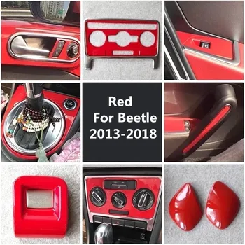 Raudonos Automobilio Salono Stilius A/C Langų Valdymo Skydelio Dangtelį Shift Mygtukas Įrankių Skydelio Briaunos Apdaila Volkswagen Beetle 2013 - 2018 m.
