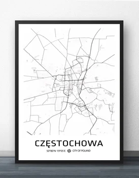 Marijampolė Vilnius Czestochowa Gdansko-Gdynės Gliwice Katovicai Kielce Krokuvoje (Lenkija Miesto Žemėlapį Plakatas, Tapyba NoFrame