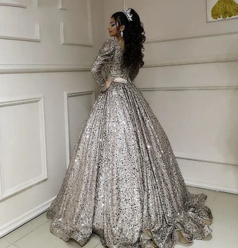 LORIE Kamuolys Suknelė Vakaro Suknelės su Pilna Rankovės 2020 arabų Blizgančių Šampano China Prom Chalatai Šalis Suknelės Plius Dydžio 2020 m.