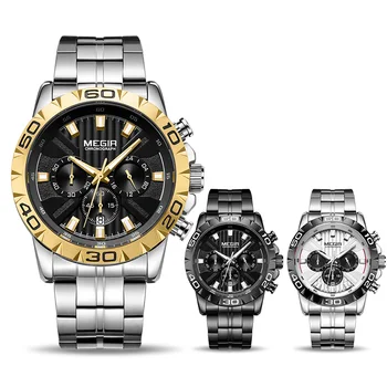 MEGIR Nerūdijančio Plieno Laikrodžiai Vyrams Chronograph Kvarcas Verslo Mens Watch Top Brand Prabanga Vandeniui Riešo Žiūrėti Reloj Hombre