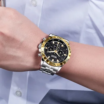 MEGIR Nerūdijančio Plieno Laikrodžiai Vyrams Chronograph Kvarcas Verslo Mens Watch Top Brand Prabanga Vandeniui Riešo Žiūrėti Reloj Hombre