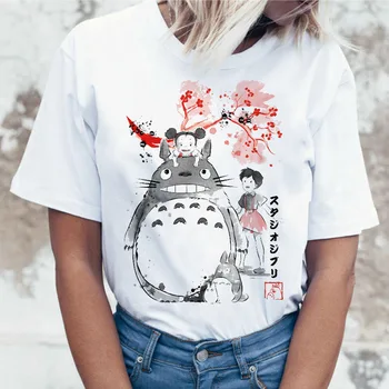 Tritonas-Marškinėliai Moterims Japonijos Ulzzang Drabužius T-Shirt Viršuje Tee Marškinėliai Ulzzang Totoro Spirited Away Marškinėliai Moteriška Streetwear Animacinių filmų