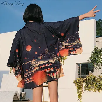 2021 naujas kimono megztinis atsitiktinis pusė rankovės laisvi juodas moterys japonų kimono moterų outerwea V1346