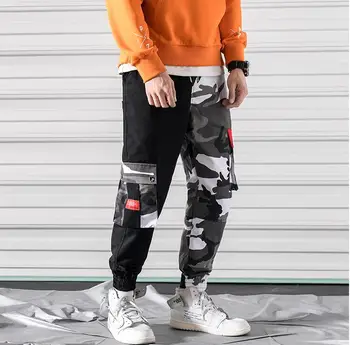 2019 m. Pavasarį naujas laisvi vyrai kamufliažas krovinių kelnės hip-hop Japonijos mados kratinys laisvalaikio streetwear vyrų sweatpants