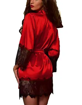 2020 Naujų Karšto Seksualus Apatinis Trikotažas Šilko Nėriniai Juoda Kimono Intymi Sleepwear Skraiste Naktį Suknelė