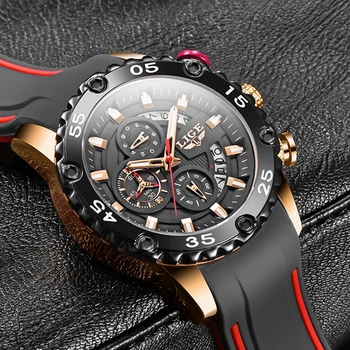 Laikrodžiai Mens LIGE Top Brand Vandeniui Laikrodis Vyrų Silikono Dirželis Sporto Kvarciniai Laikrodžių Vyrams, Didelis Ciferblatas Chronograph Laikrodis 2021