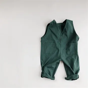 Bamblys Vaikai, Mergaitės ir Berniukai, darbo drabužiai 2020 korėjos Mados Rankovių Vieną krūtinėmis Rompers Jumpsuit Vaikų Clothings HD05