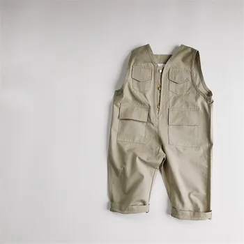 Bamblys Vaikai, Mergaitės ir Berniukai, darbo drabužiai 2020 korėjos Mados Rankovių Vieną krūtinėmis Rompers Jumpsuit Vaikų Clothings HD05