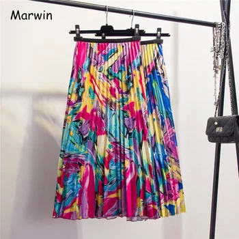 Marwin 2019 Naujas-Pavasario keičiantis europos Gatvės Stilius-Line Gėlių Raštas Vidurio Blauzdos Atostogų sijonas Aukštos Kokybės Moterų Sijonai
