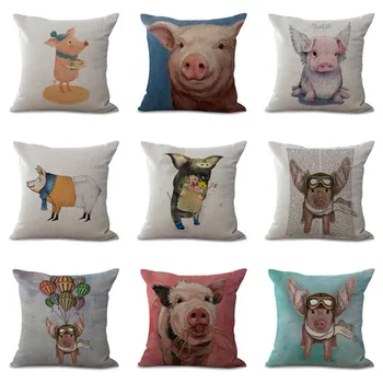 Gamyklos tiesioginės mielas kiaulių spausdinti lino sofos pagalvėlė padengti lova pagalves kambarį apdaila užvalkalas automobilio sėdynės juosmens pagalvės