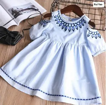 Mados Baby Girl Dress Vasarą turėtų išjungti siuvinėjimo, Vaikams, Suknelės Mergaičių Drabužių parduotuvių Kūdikių frock Vaikų Drabužių Y
