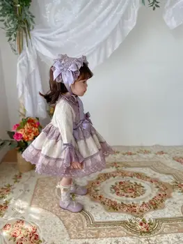 2020 M. Rudenį Mergina Lankas Violetinė Ilgomis Rankovėmis Princesė Suknelė Vintage Ispanijos Lolita Palace Vaikai, Kūdikis, Kūdikis Kūdikių Drabužiai