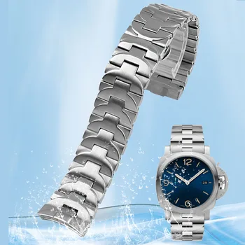 Nerūdijančio plieno watchband už PAM111 441 apyrankė 24mm sidabro aukštos kokybės matinis kreivė pabaigos laikrodžio apyrankė