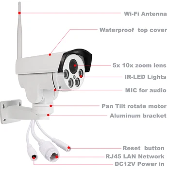 2MP 5MP Home Security VAIZDO Wi-fi IP Kamera 5X Pan Tilt Zoom Audio /Garso Įrašymo Belaidžio Tinklo Kamera, Naktinio Matymo H. 264/265