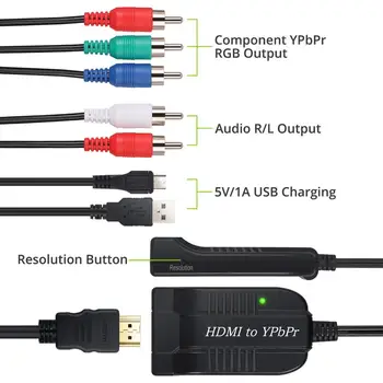 ESYNiC HDMI 1080P Component Video YPbPr Vyrų Paramos OSD Rezoliucija 5RCA RGB Keitiklis su R/L, Skaitmeninis Garso Išvesties Adapteris