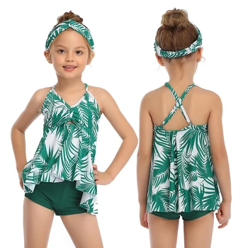 2021 Mergaičių Gėlėti maudymosi kostiumėlį dviejų vienetų maudymosi kostiumai vaikams berankovis vasaros paplūdimio vaikų maudymosi kostiumą, Vaikų maudymosi kostiumėlį