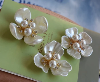 10pieces kalnų krištolas Perlų Mygtukai Gėlių stilius Siuvimo, Metalo Mygtuką Flatback Mygtukai batai 