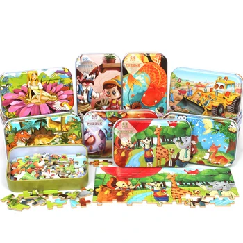 Gana 60 Vienetų, Medinės Dėlionės, Žaislų, Su Geležies Dėžutės Vaikams, Cartoon Gyvūnų Medienos Galvosūkiai Švietimo Žaislai Vaikams Kalėdų Dovanos