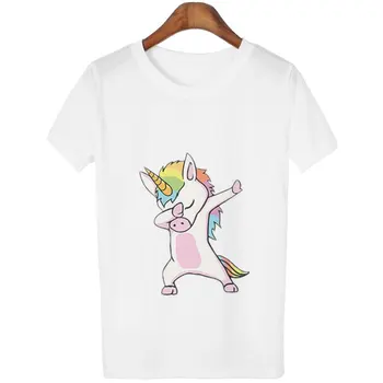 Kawaii Juokingas Animacinių filmų Vienaragis Print T Marškinėliai Moteriški Viršūnes Harajuku Atsitiktinis Šokių Unicornio T-shirt Moterų Top Tees Hipster Tumblr