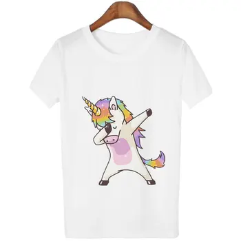 Kawaii Juokingas Animacinių filmų Vienaragis Print T Marškinėliai Moteriški Viršūnes Harajuku Atsitiktinis Šokių Unicornio T-shirt Moterų Top Tees Hipster Tumblr