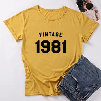Derliaus 1981, T-shirt 39 Gimtadienio Moterų trumpomis Rankovėmis Tees Mados Medvilnės, O Kaklo Moterų Drabužiai Plius Dydis Atsitiktinis Marškinėliai