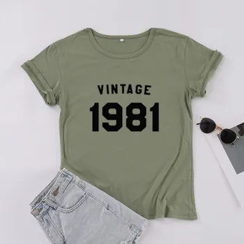 Derliaus 1981, T-shirt 39 Gimtadienio Moterų trumpomis Rankovėmis Tees Mados Medvilnės, O Kaklo Moterų Drabužiai Plius Dydis Atsitiktinis Marškinėliai
