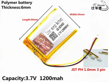 DĻSV PH 1,0 mm 3 pin Gera Qulity 3.7 V,1200mAH 603450 Polimeras ličio jonų / Li-ion baterija tablet pc BANKAS,GPS,mp3,mp4