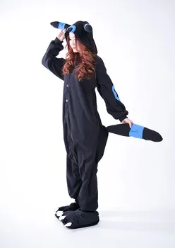 Kigurumi Suaugusiųjų Umbreon Onesies Anime Cosplay Kostiumų Žiemos Sleepwear Pižama Jumpsuit Homewear Moterų Žmogus hoodies