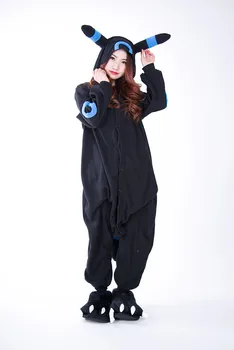 Kigurumi Suaugusiųjų Umbreon Onesies Anime Cosplay Kostiumų Žiemos Sleepwear Pižama Jumpsuit Homewear Moterų Žmogus hoodies