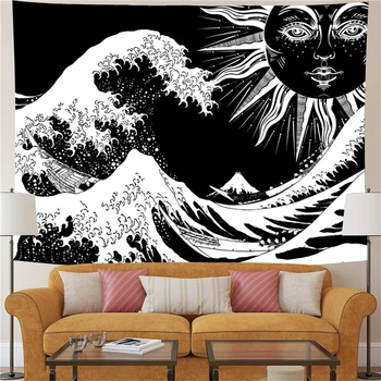 Juoda kraštovaizdžio Sienos kabo Gobelenas estetinės mėnulio Kalnų Banga Saulėlydžio Psichodelinio tapiz Mandala kilimų bendrabučio pagalvėlė dekoras