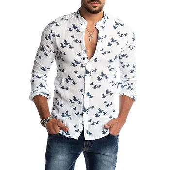 Havajų shirt Mens Mados Atsitiktinis Antis Atspausdinta Marškinėliai Rudenį ilgomis Rankovėmis Slim Fit Mygtuką Kišenė korėjos Supjaustyti Apykaklės plius dydis