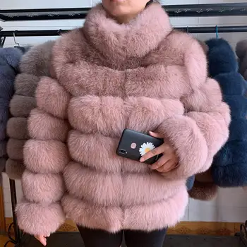 2020 Karšto Pardavimo Moterų Žiemos Storio Originali Fox Fur Coat Nekilnojamojo Lapės Kailio Striukė Lady Aukštos Kokybės Stovėti Apykaklės, Nekilnojamojo Lapės Kailiniai Paltai