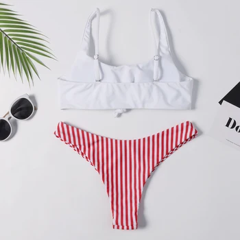 2019 Kontrastas Dryžuotas Mazgas Bikini Nustatyti Vasaros Paplūdimio Kostiumas Mados Spagečiai Dirželiai Paminkštinti Pasėlių Viršuje Šortai Rinkiniai Merginų Paplūdimio