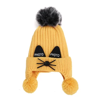 2019 žiemos apsauga, vaikų earmuffs skrybėlę šiltas, mielas medvilnės skrybėlę, šiltas megzti skrybėlę, berniukai ir mergaitės, karštas mados plius aksominė kepurė