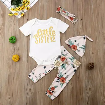 Baby Girl Kasdienių Drabužių Rinkiniai 0-6T Vaikams, Vaikiška Sesuo Atitikimo Komplektus Laiškas Išspausdintas Romper Marškinėliai+ Gėlių Kelnės Sijonas
