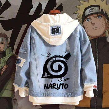 Anime Naruto Džinsinio Striukė Uchiha Sasuke Džinsus, Marškinėlius Vyrams, Moterims, Pavasarį, Rudenį Gobtuvu Džinsinio audinio Paltai Naruto Kostiumai stilius