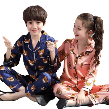 Berniukai Šilko Pižama 2019 M. Rudenį, Žiemą ilgomis Rankovėmis Vaikų Medžiaga Mergina Sleepwear Rinkiniai, Mergaičių Pižamos Rinkiniai Vaikams Pižama Komplektas